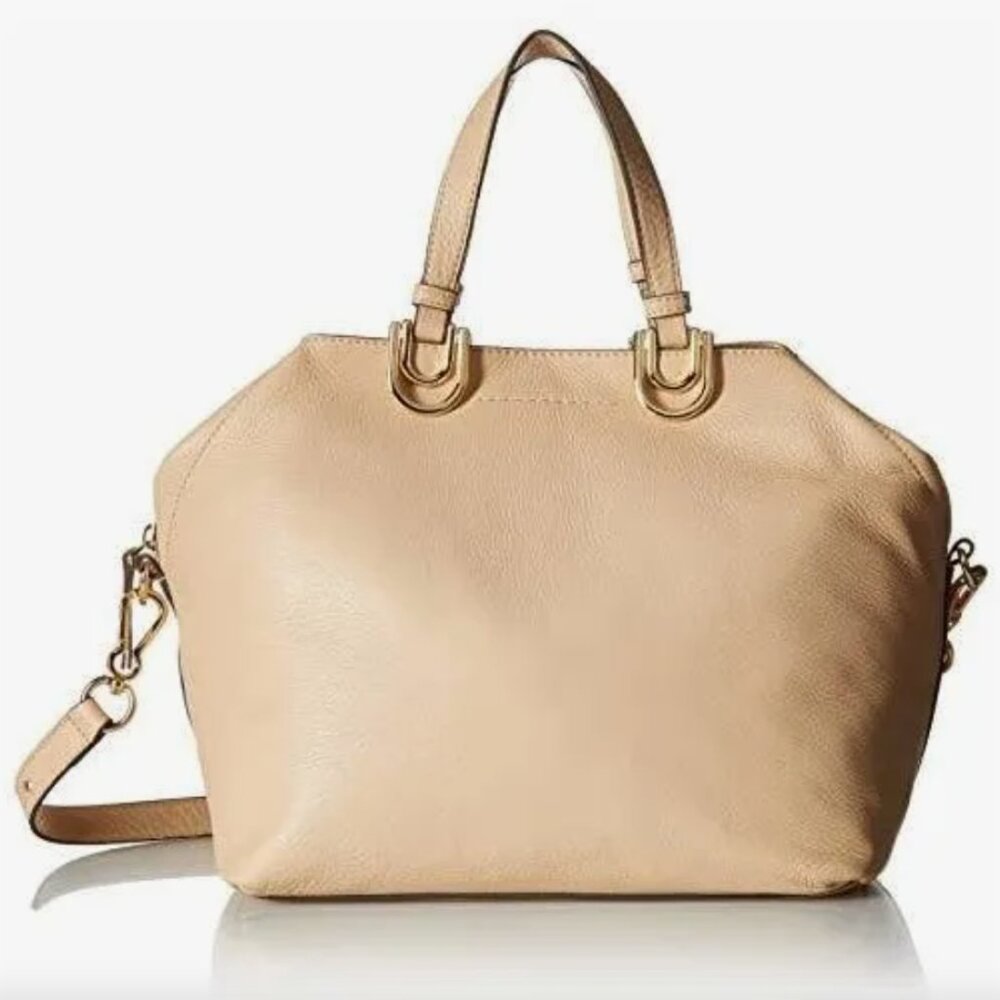 NWOT Vince Camuto Nude Beige Leather Plum Satchel Bag Purse Handbag